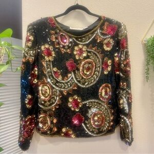 Vintage scala beaded silk top